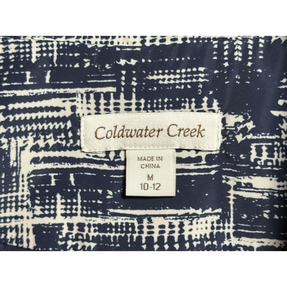 Coldwater Creek Trench Coat Blue/Cream Abstract Belted Mid Length Sz M (10-12) - Picture 7 of 16